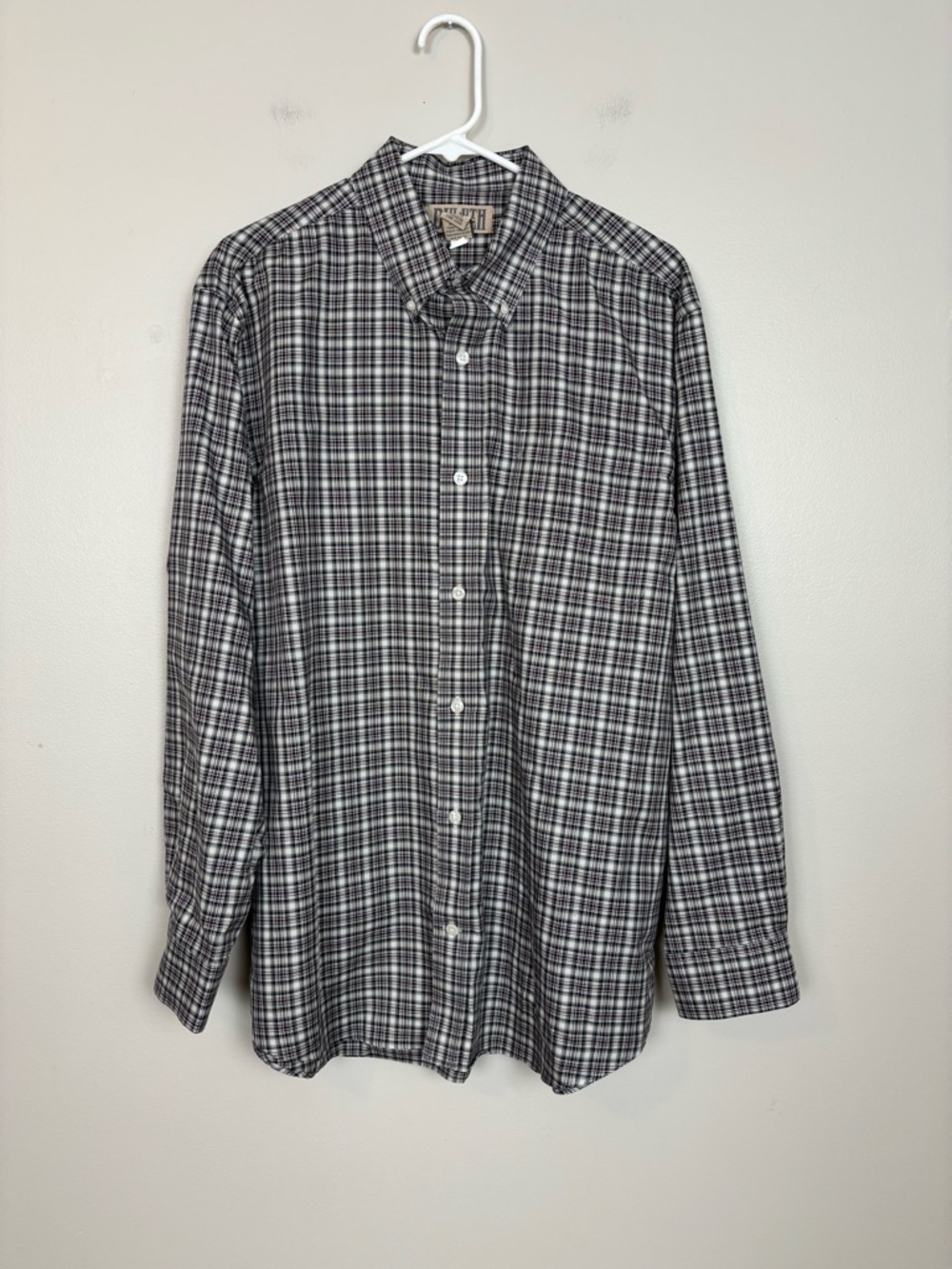 Duluth Trading Co Mens Lg Long Sleeve Plaid Button Front Shirt Red Gray Like New